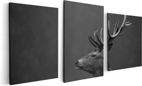 Artaza - Canvas Schilderij - Hertenkop - Hert - Zwart Wit - Foto Op Canvas - Canvas Print
