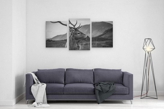 Artaza - Triptyque de peinture sur toile - Tête de cerf - Cerf - Zwart Wit - 120x60 - Photo sur toile - Impression sur toile