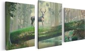 Artaza Canvas Schilderij Drieluik Hert In Het Bos Op Een Boom - 120x60 - Foto Op Canvas - Canvas Print