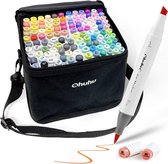 Ohuhu - Alcohol based Art markers Brush & chisel - set van 120 + Blender + etui