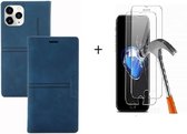 GSMNed – iPhone 12 Mini – Leren telefoonhoes Blauw – Luxe iPhone 12 Mini – pasjeshouder – wallet – Blauw – met screenprotector