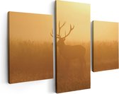 Artaza Canvas Schilderij Drieluik Hert Tijdens De Mist - 90x60 - Foto Op Canvas - Canvas Print