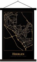 Posterhanger incl. Poster 40x60 cm - Schoolplaat - Kaart - Heerlen - Goud - Zwart - Textielposter - Zwarte latten