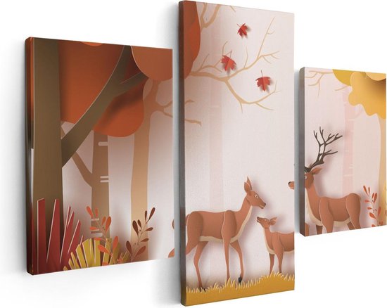 Artaza Canvas Schilderij Drieluik Herten In Het Bos Illustratie - Abstract - 90x60 - Foto Op Canvas - Canvas Print
