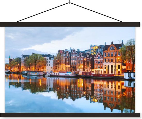 Porte-affiche avec affiche - Affiche scolaire - Maisons du canal - Amsterdam - Nederland - 150x100 cm - Lattes noires