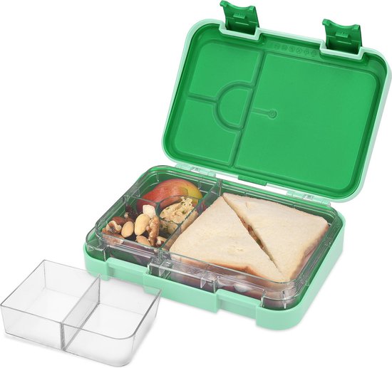 Navaris bentobox - Lunchbox met 4 tot 6 compartimenten - Broodtrommel met variabele vakjes - Voor lunch en tussendoortjes op werk - Groen