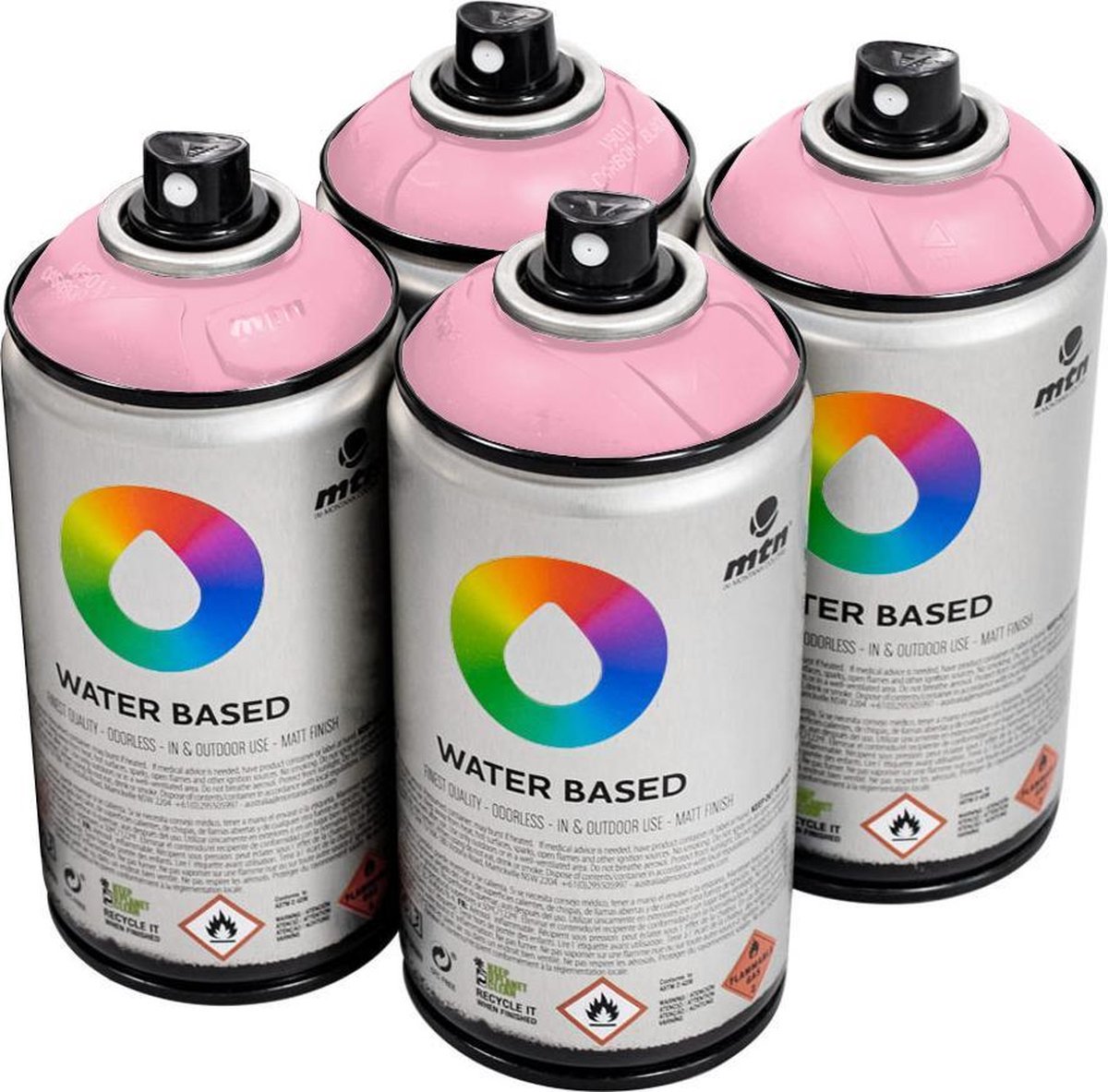 MTN Roze waterbasis spuitverf - Quinacridone Rose Light - 4 stuks - 300ml lage druk en matte afwerking