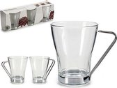Set van koffiekopjes Vivalto Transparant Metaal Kristal (240 ml) (3 Onderdelen) (8,5 x 10,5 x 33 cm)