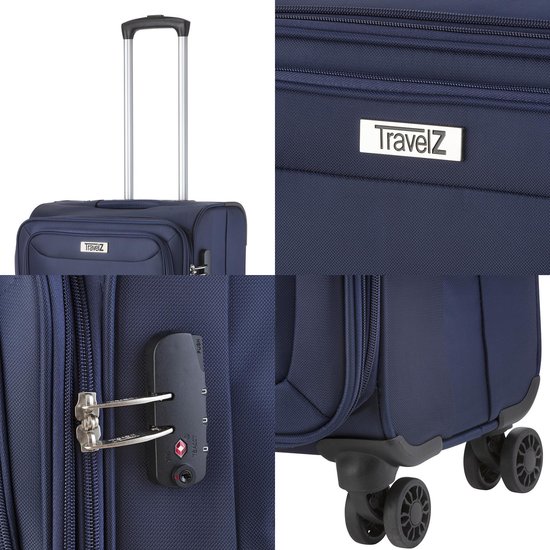 TravelZ Softspinner Zachte Handbagage koffer 55cm met TSA-slot - 38 Ltr Reiskoffer met voorvak – Blauw - Travelz