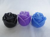 Kaars roos set van 3, zwart zwarte orchideegeur, paars lavendelgeur, blauw oceaangeur