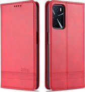 Voor OPPO A16 AZNS Magnetische Kalf Textuur Horizontale Flip Leather Case met Kaartsleuven & Houder & Portemonnee (Rood)