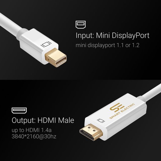 Thunderbolt Display Port DP naar HDMI Adapter Kabel / Adapter / Converter - Hoge Kwaliteit - Voor Apple / Mac / Macbook ( Pro ) – 1.8 meter - Hescom