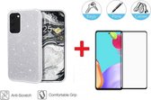 2-In-1 Screenprotector Glitter Hoesje Bescherming Set Geschikt Voor Samsung Galaxy A52 4G / 5G - Full Cover 3D Edge Tempered Glass Screen Protector Met Siliconen Back Bumper Besche