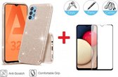 2-In-1 Screenprotector Glitter Hoesje Bescherming Set Geschikt Voor  Samsung Galaxy A32 5G - Full Cover 3D Edge Tempered Glass Screen Protector Met Siliconen Back Bumper Bescherm H