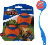 Chuckit Ultra Ball Medium 2-pack + chuckit ball lounger incl. tennisbal – chuckit bal honden speelgoed – ballenwerper voor honden – tennisballen voor honden – hondenspeelgoed