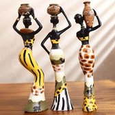 BaykaDecor - Afrikaanse Dames Beeldjes - Afrikaanse Kunst Woondecoratie - Exotisch Wonen - Set van 3 - Cadeau - Kleurrijk - 20 cm