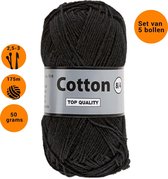 Lammy yarns Cotton eight 8/4 dun katoen garen - zwart (001) - pendikte 2,5 a 3mm - 5 bollen van 50 gram