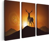 Artaza Canvas Schilderij Drieluik Hert Op Een Berg - Abstract - Silhouet - 120x80 - Foto Op Canvas - Canvas Print