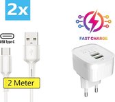 PowerPort 24W Thuislader met 2x USB-C Kabel 2M - Oplader Stekker Adapter met 2 USB Poorten - Geschikt voor Huawei MediaPad/P20 Lite/P20 Pro/P30 Pro/P30 Lite/P40 Pro/P40 Lite/P50/P50 Pro/Y7 20