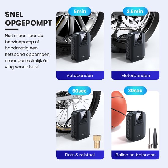 USAMS® Elektrische Fietspomp - Draagbare Luchtcompressor - Auto/Zwembad/Ballen/Luchtbed - Zwart — afbeelding 5