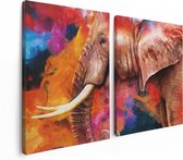 Artaza Canvas Schilderij Tweeluik Kleurrijke Olifant - Abstract - 120x80 - Foto Op Canvas - Canvas Print