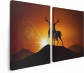 Artaza Canvas Schilderij Tweeluik Hert Op Een Berg - Abstract - Silhouet - 120x80 - Foto Op Canvas - Canvas Print