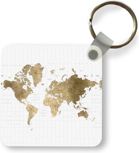 Sleutelhanger - Uitdeelcadeautjes - Wereldkaart - Glitters - Goud - Plastic