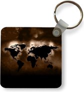 Sleutelhanger - Uitdeelcadeautjes - Wereldkaart - Sepia - Zwart - Plastic