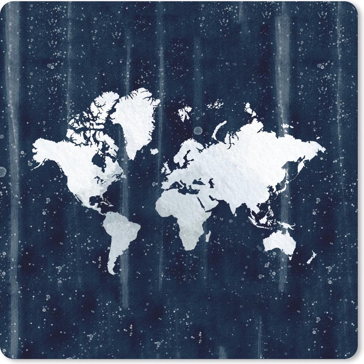 Muismat 30x30 cm - Mousepad Wereldkaart - Blauw - Sterrenhemel - Muismatten