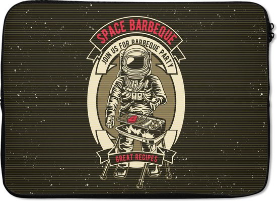 Laptophoes 13 inch - Vintage - Astronaut - BBQ - Laptop sleeve - Binnenmaat 32x22,5 cm - Zwarte achterkant