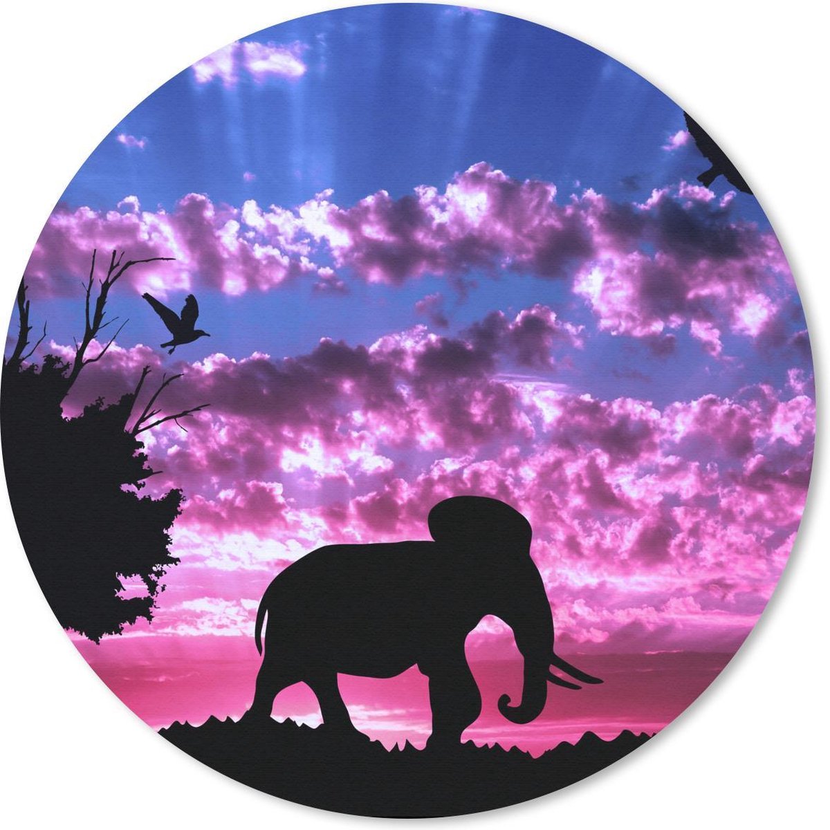 Muismat rond 20x20 cm - Mousepad Olifant - Boom - Berg - Ronde muismatten