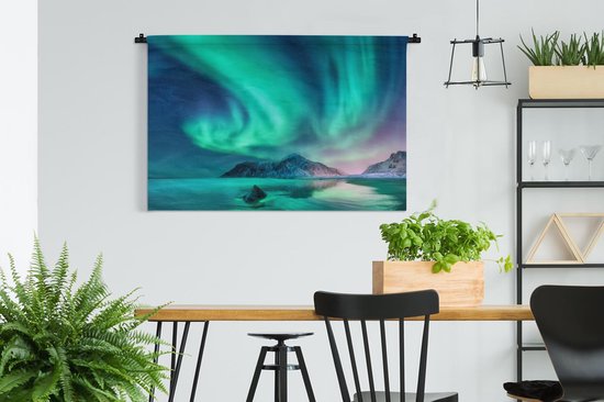 Tapisserie - Aurores boréales - Etoiles - Paysage - Norvège - 120x90 cm - Tapisserie