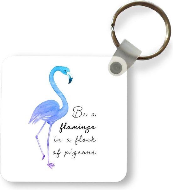 Sleutelhanger - Uitdeelcadeautjes - Flamingo - Waterverf - Letters - Blauw - Plastic