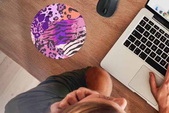 Muismat rond 20x20 cm - Mousepad Dieren - Panterprint - Roze - Ronde muismatten