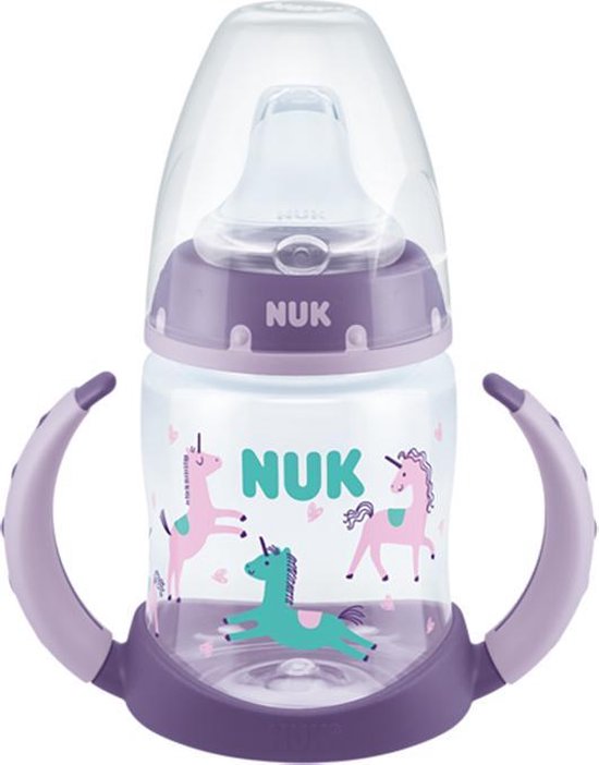 Product: Nuk First Choice Learner Babyfles - 6-18 Maanden -Temperatuur Controle Systeem -Polypropyleen - BPA vrij -150 ml. Lila, van het merk NUK