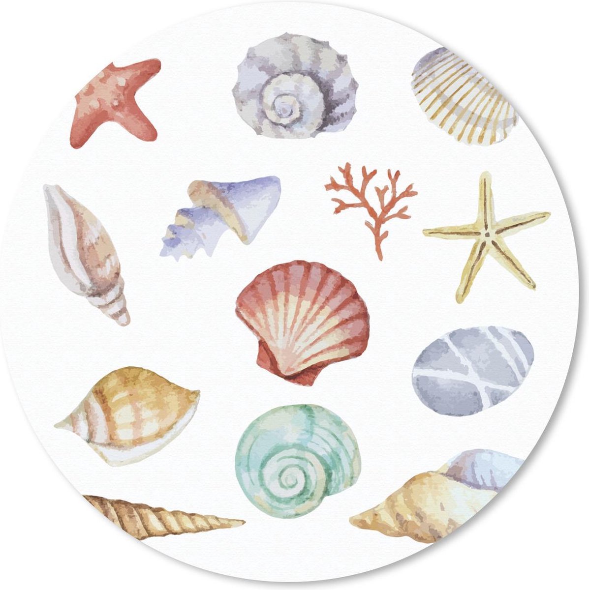 Muismat rond 30x30 cm - Mousepad Schelpen - Waterverf - Tekening - Ronde muismatten