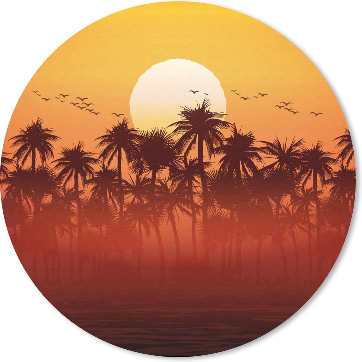 Muismat rond 20x20 cm - Mousepad zon - Palmboom - Vogel - Ronde muismatten