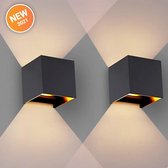 Mondio® Led Wandlamp Binnen & Buiten – Set van 2 – Buitenlamp & Tuinlamp voor Sfeerverlichting – Kubuslamp Buitenverlichting – 12W