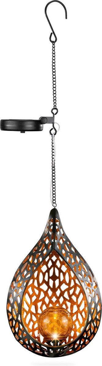 Navaris hanging lamp for outdoor - LED solar lamp - Lantern with car on/off sensor - Outdoor lighting on solar - Flame design