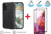 2-In-1 Screenprotector Glitter Hoesje Bescherming Set Geschikt Voor Samsung Galaxy S20 FE / FE 5G (Fan Edition) - Full Cover 3D Edge Tempered Glass Screen Protector Met Back Bescherm Hoes Cov