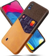 Voor Samsung Galaxy M10 Doek Textuur PC + PU lederen achterkant Schokbestendig hoesje met kaartsleuf (oranje)
