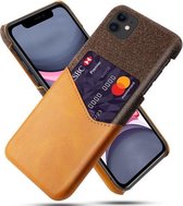 Doektextuur PC + PU-lederen achterkant Schokbestendig hoesje met kaartsleuf voor iPhone 11 (oranje)