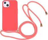 Tarwestro-materiaal + TPU-schokbestendig hoesje met nekkoord voor iPhone 13 (rood)
