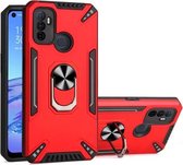 Voor OPPO A53 PC + TPU-beschermhoes met 360 graden draaibare ringhouder (rood)