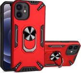PC + TPU-beschermhoes met 360 graden draaibare ringhouder voor iPhone 12 mini (rood)
