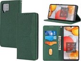 Voor Samsung Galaxy M32 Geweven Textuur Stiksels Magnetische Horizontale Flip PU Lederen Case met Houder & Kaartsleuven & Portemonnee & Lanyard (Groen)