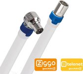 Hirschmann - KOKA-9 Coax aansluitkabel - Koswi 5 (Haaks) - Kok 5 (Recht)  - 25m - Wit - Ziggo & Telenet geschikt