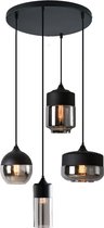 KLIMliving Moorea - Hanglamp Woonkamer - Zwart - Glas - Smoke - Hanglamp industrieel - 4xE27 - Hanglamp Eetkamer - Hanglamp set - Hanglamp modern - Inclusief plafondplaat Ø50 cm -