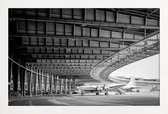 JUNIQE - Poster met houten lijst Airplane Hangar -13x18 /Grijs