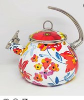 DRUK EMAILLE THEEPOT-WATERKOKER 2,5L